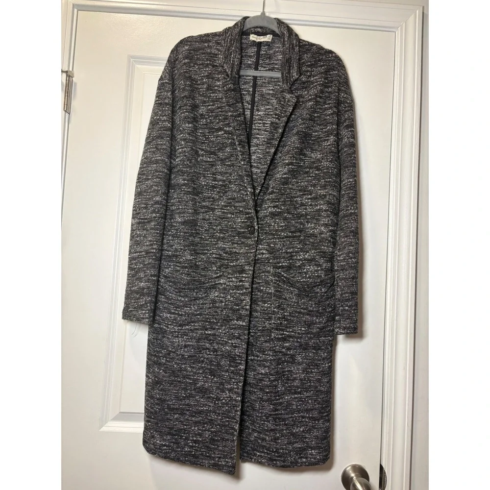 Abercrombie & Fitch Womens Black White Marled Knit Longline Cardigan Coat Size M - Picture 3 of 6